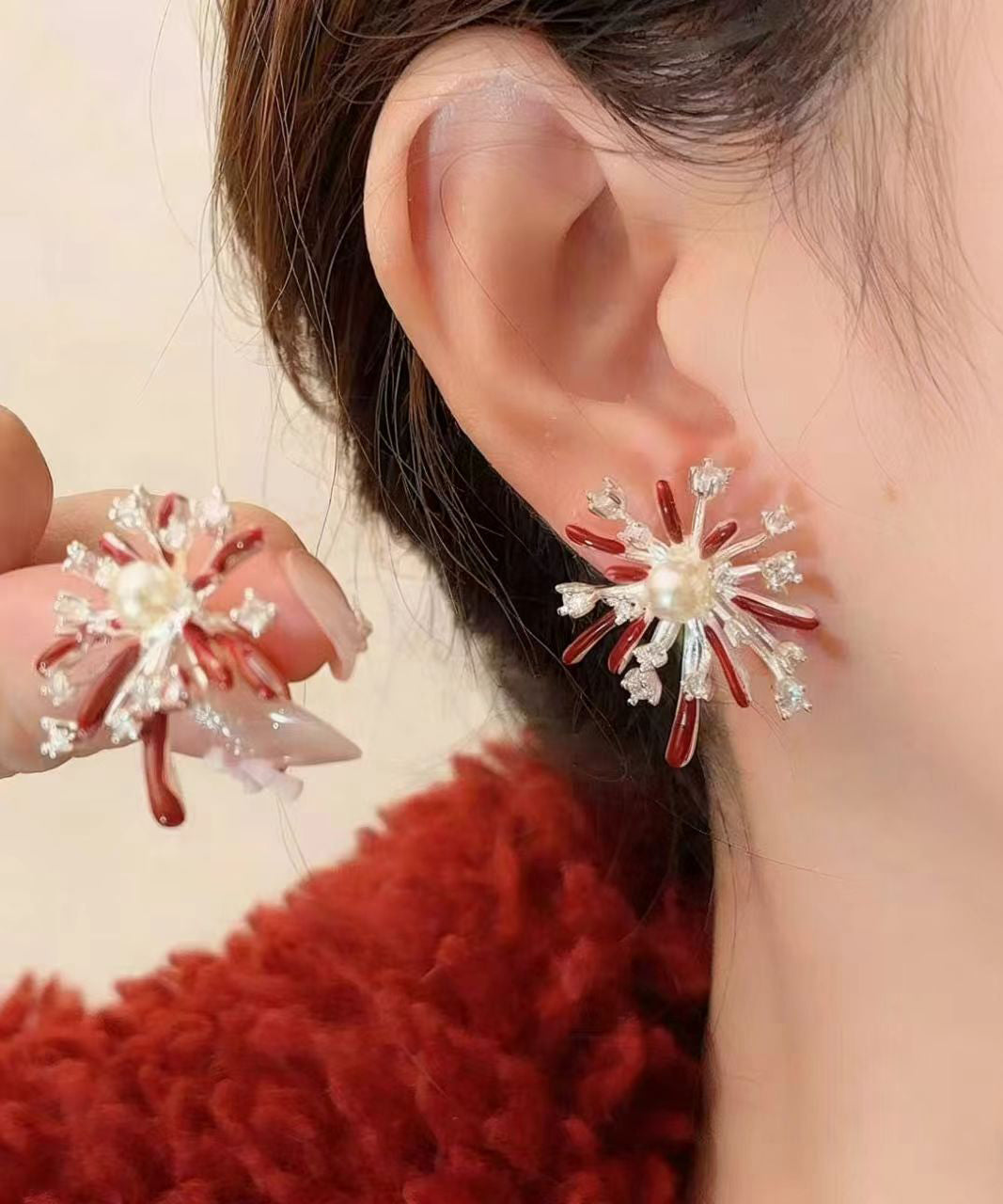Red Fireworks Shape Metal Stud Earrings