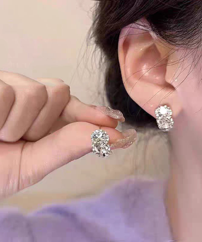 Brief White Sterling Silver Zircon Hoop Earrings