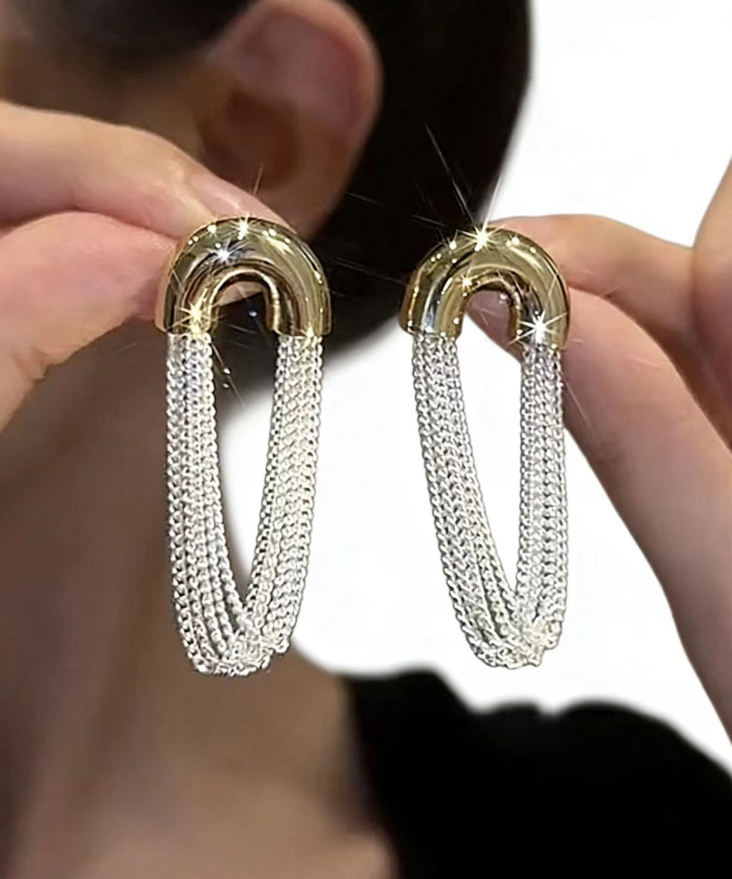 Versatile U-shaped Metal Chain Tassel Earrings