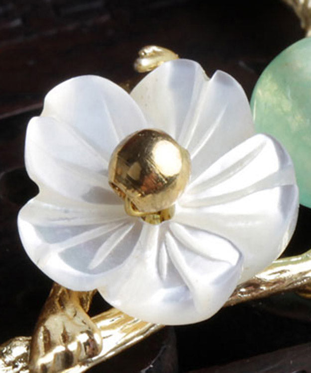 Diy Green Chalcedong Shell Flower Drop Earrings