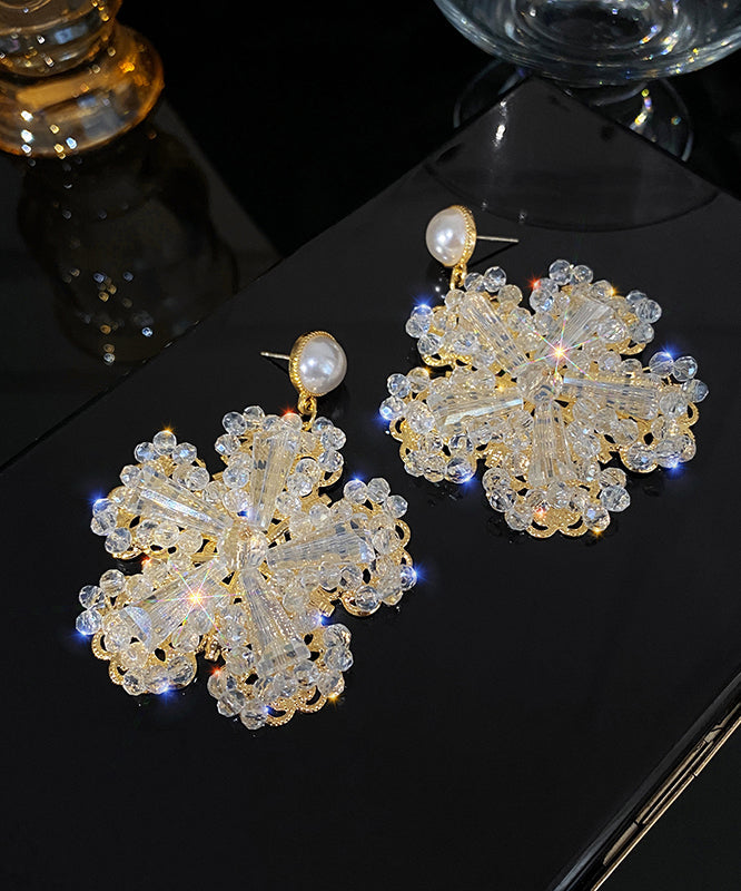 Gold Sterling Silver Zircon Pearl Coloured Glaze Hoop Earrings Ly1799