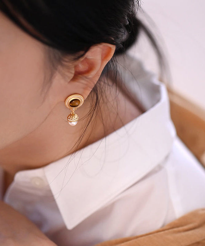 Gold Sterling Silver Overgild Pearl Tassel Drop Earrings