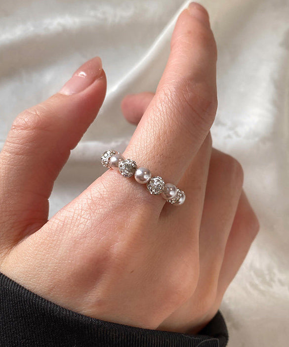 Rose Pink Pearl Elastic Rope Alloy Rings