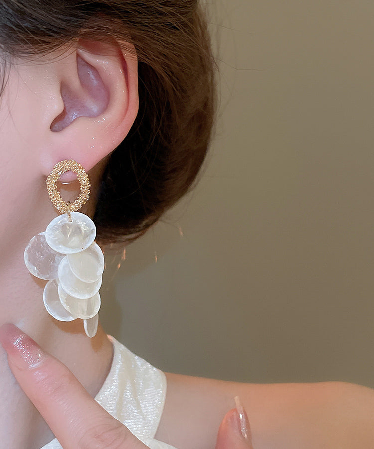 White Alloy Shell Tassel Drop Earrings