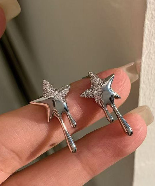 Lava Pentagram Zircon Metal Stud Earrings