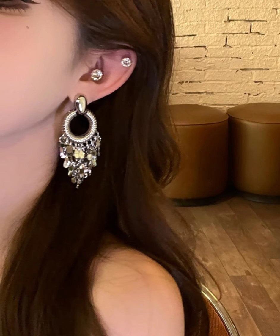 Fine Silk Metal Sequins Tassel Drop Earrings