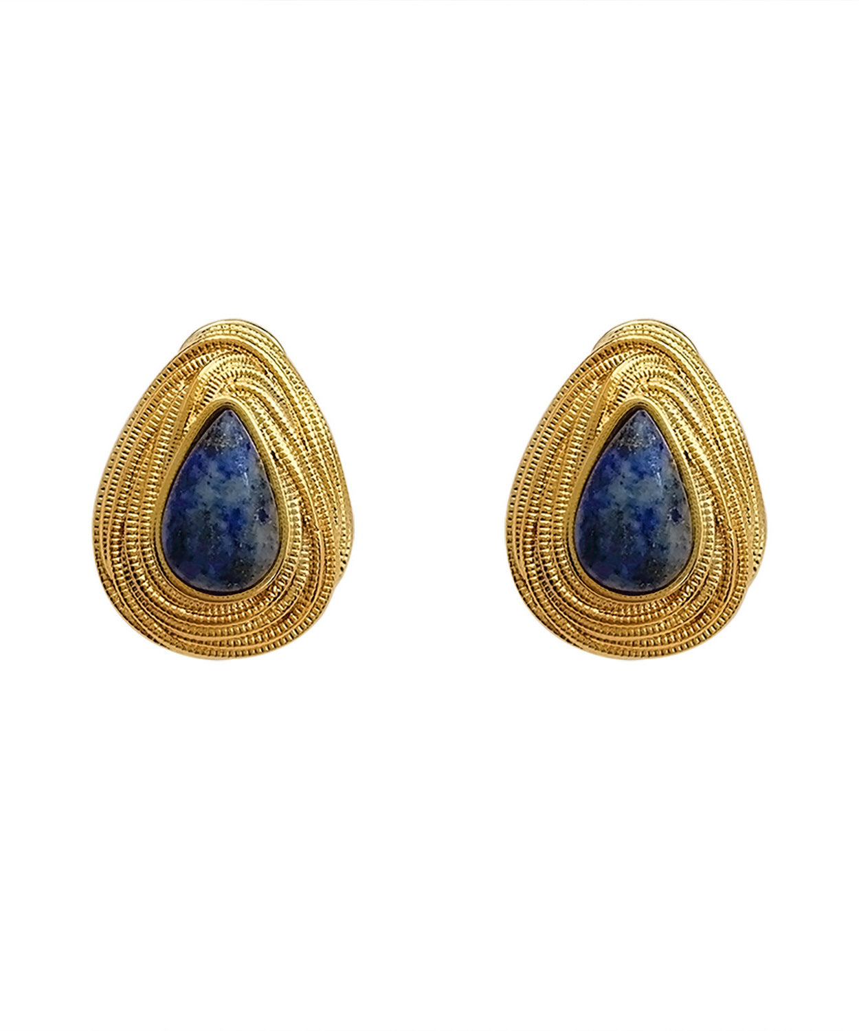 French Silver Overgild Gem Stone Drip Stud Earrings
