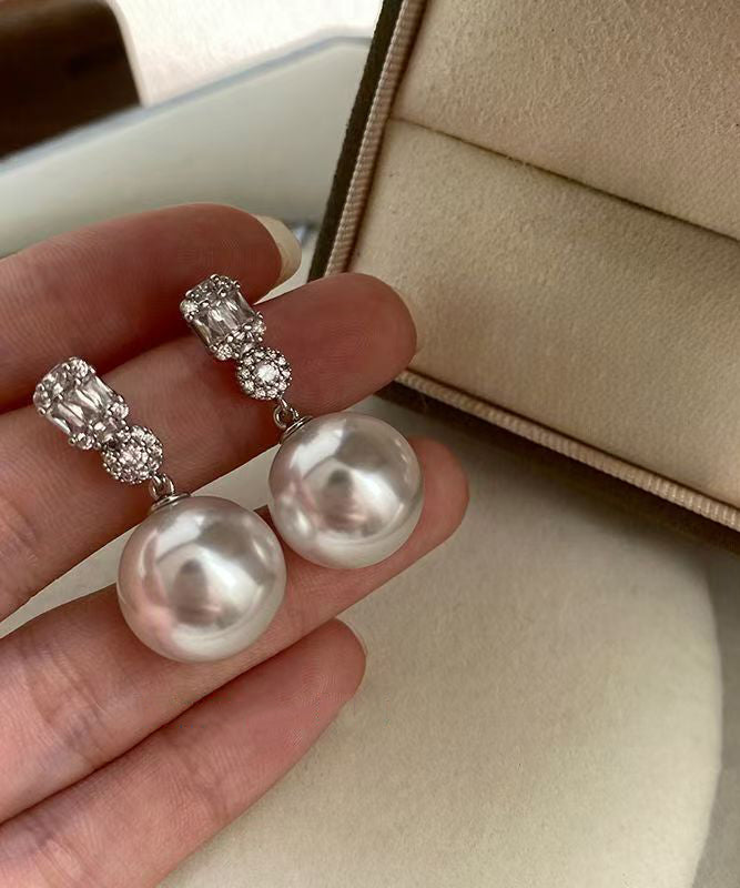 Light White Zircon Pearl Alloy Drop Earrings