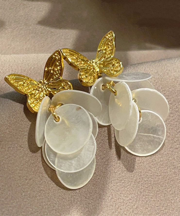 Modern Gold Copper Overgild Butterfly Shell Drop Earrings