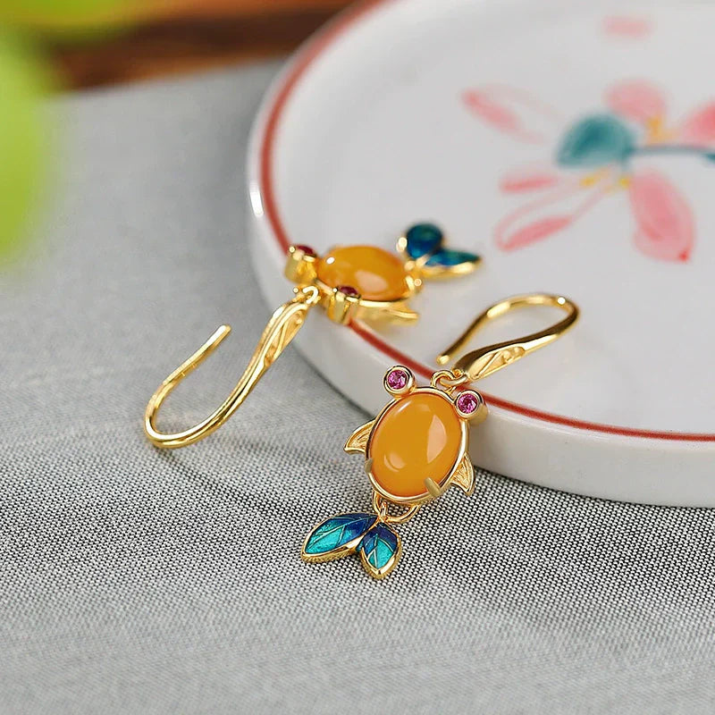 Amber Fish Dangle Earrings
