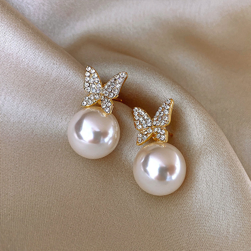 Izabell Butterfly Pearl Stud Earrings