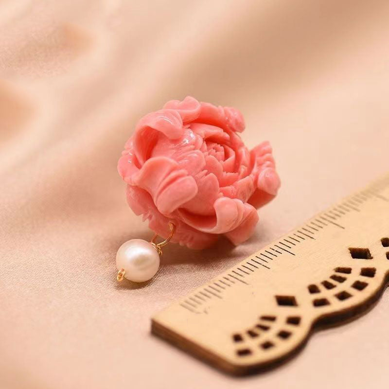 Regular Red Sterling Silver Pearl Stud Earrings