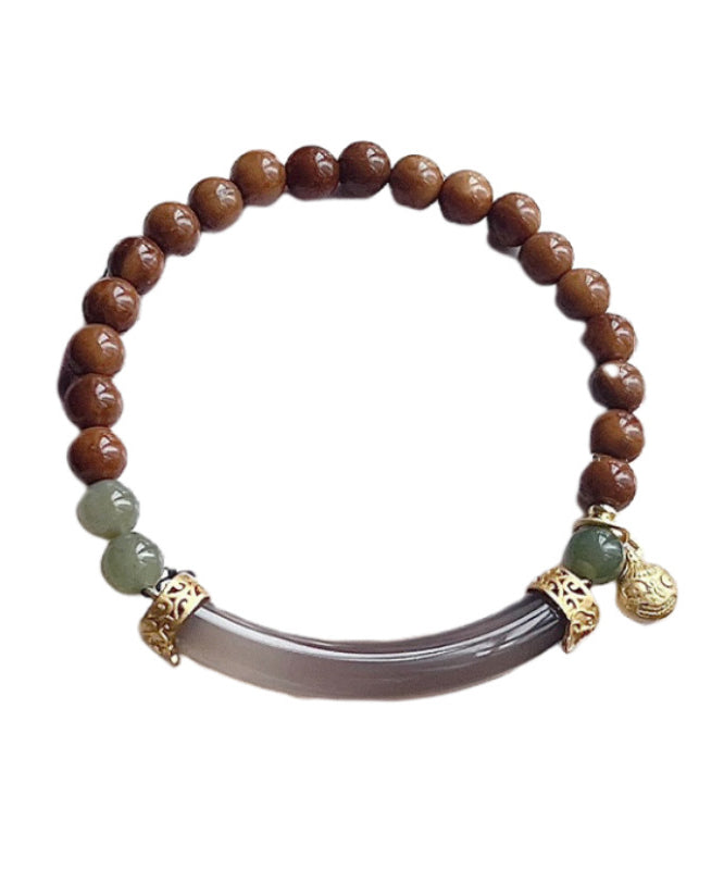 Retro Brown Beading Patchwork Jade Charm Bracelet Gh1057