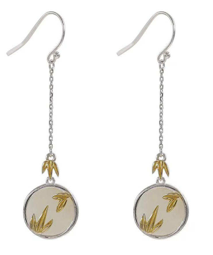 Retro Yellow Sterling Silverbamboo Leaf Drop Earrings