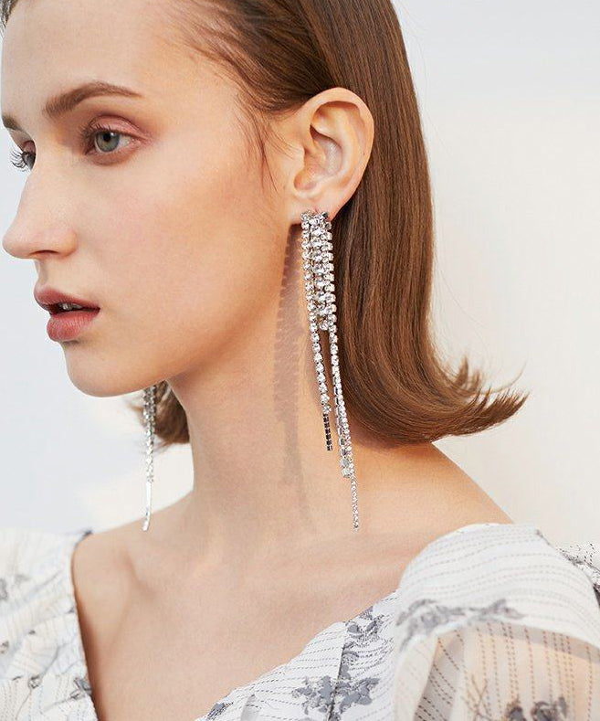 Sparkling Rhinestone Long Tassel Drop Earrings
