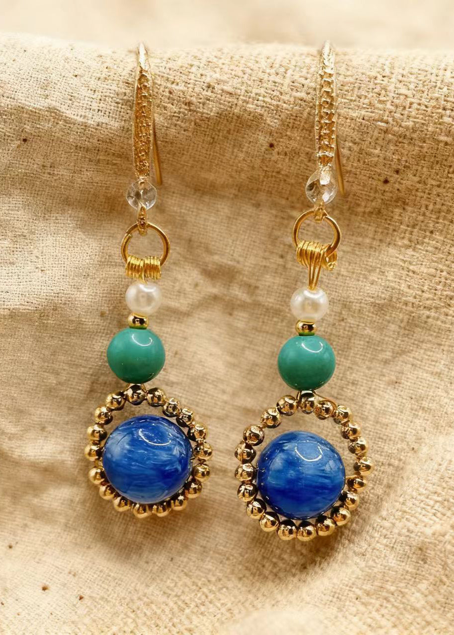 Stylish Peacock Blue Gem Stone Style Drop Earrings
