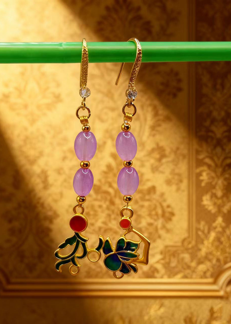 Stylish Pink Crystal Tasseled Style Drop Earrings