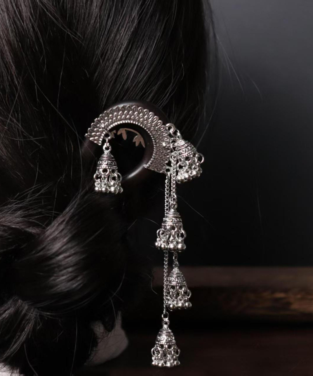 Black Wooden Bell Tassel Hairpin