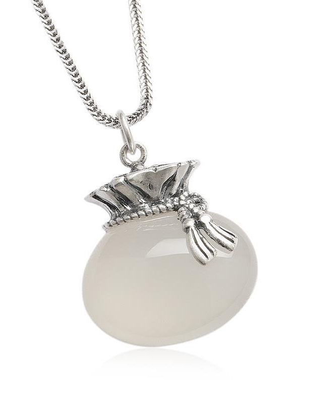 White Sterling Silver Inlaid Jade Pendant Necklace Ac1026