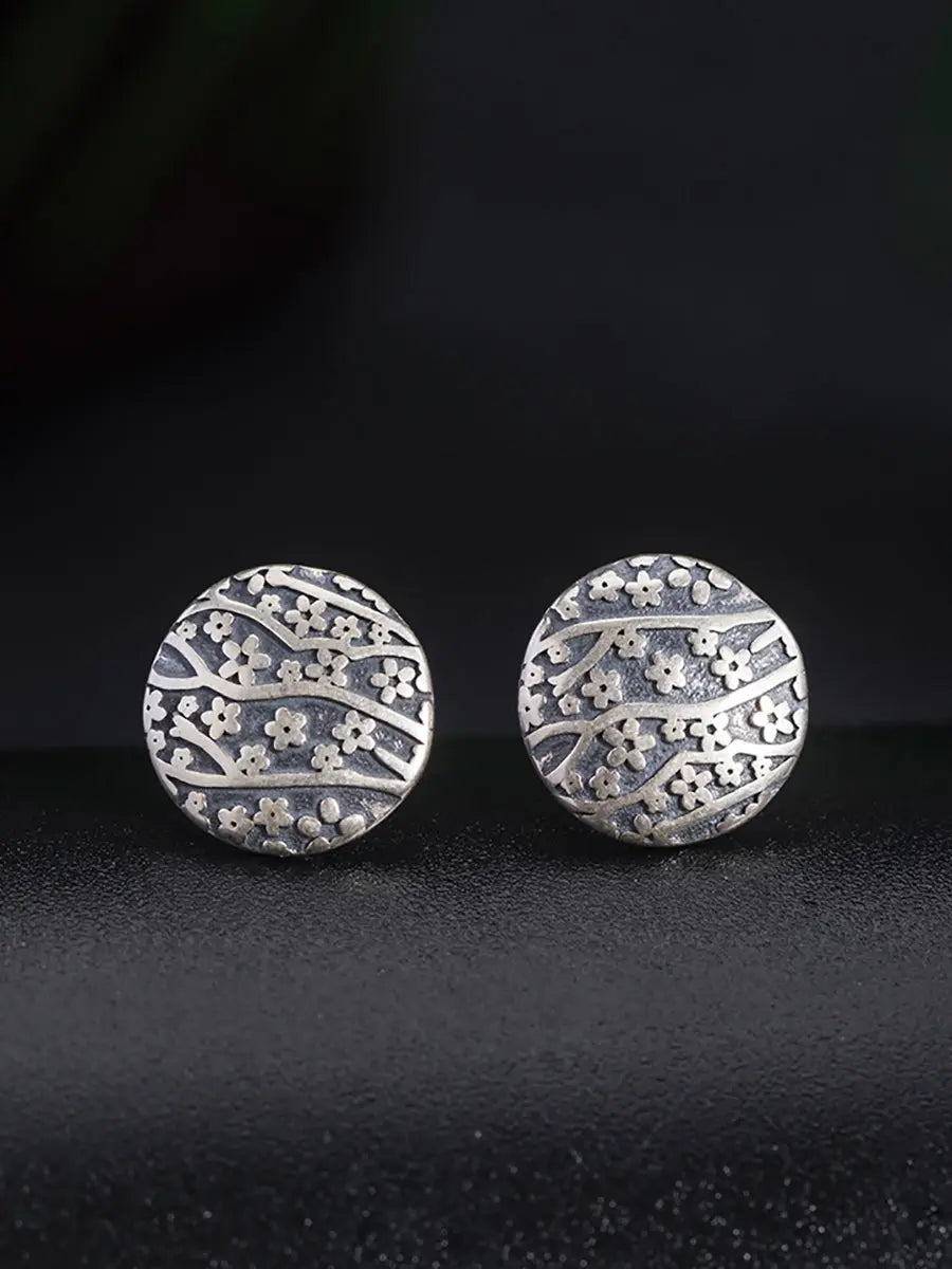Sliver Carve Round Earrings