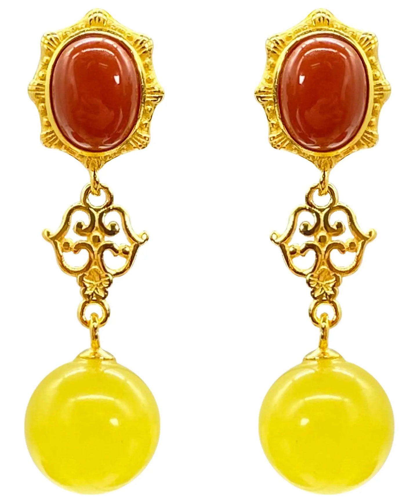 Sterling Silver Overgild Agate Beeswax Drop Earrings