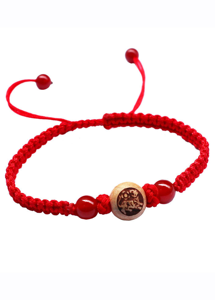 Red Hand Knitting Peach Wood Charm Bracelet