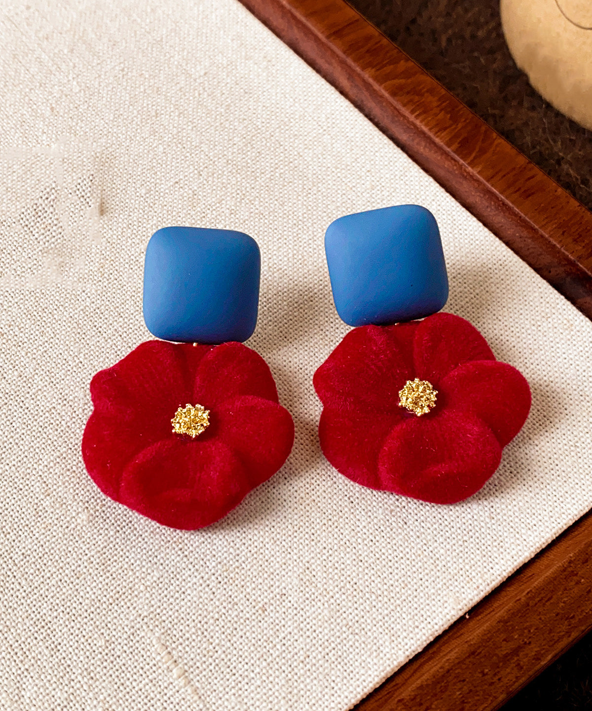 New Year Red Alloy Flocking Stud Earrings