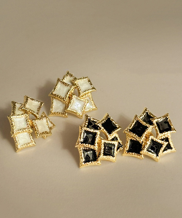 Diy Black Sterling Silver Overgild Drip Glaze Geometry Stud Earrings