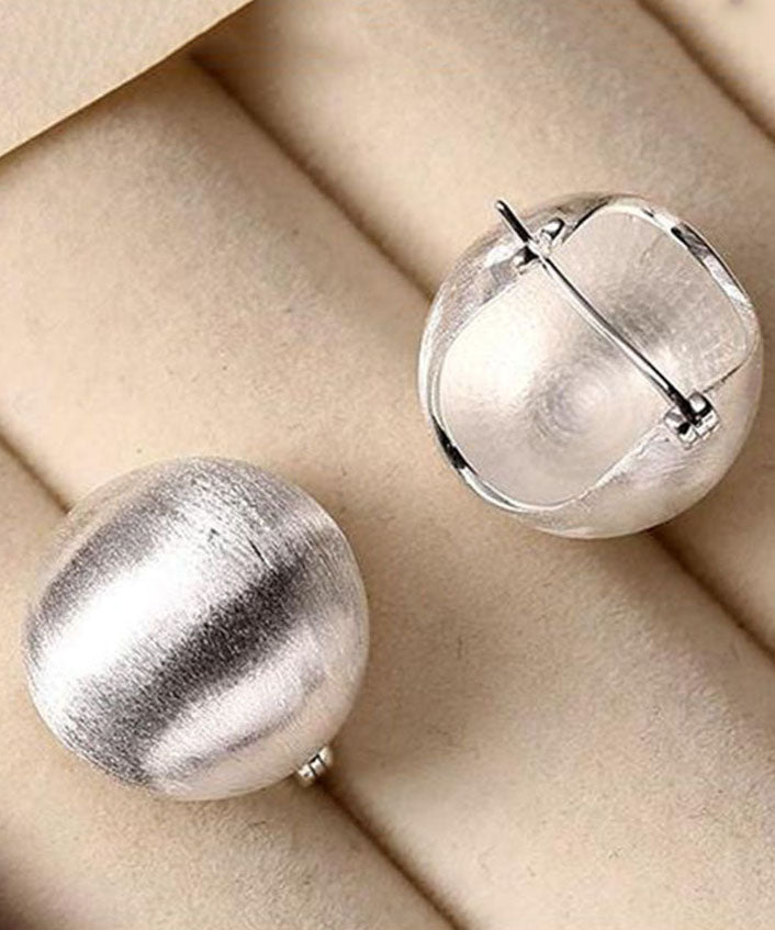 Silk Sterling Silver Sanding Spherical Hoop Earrings