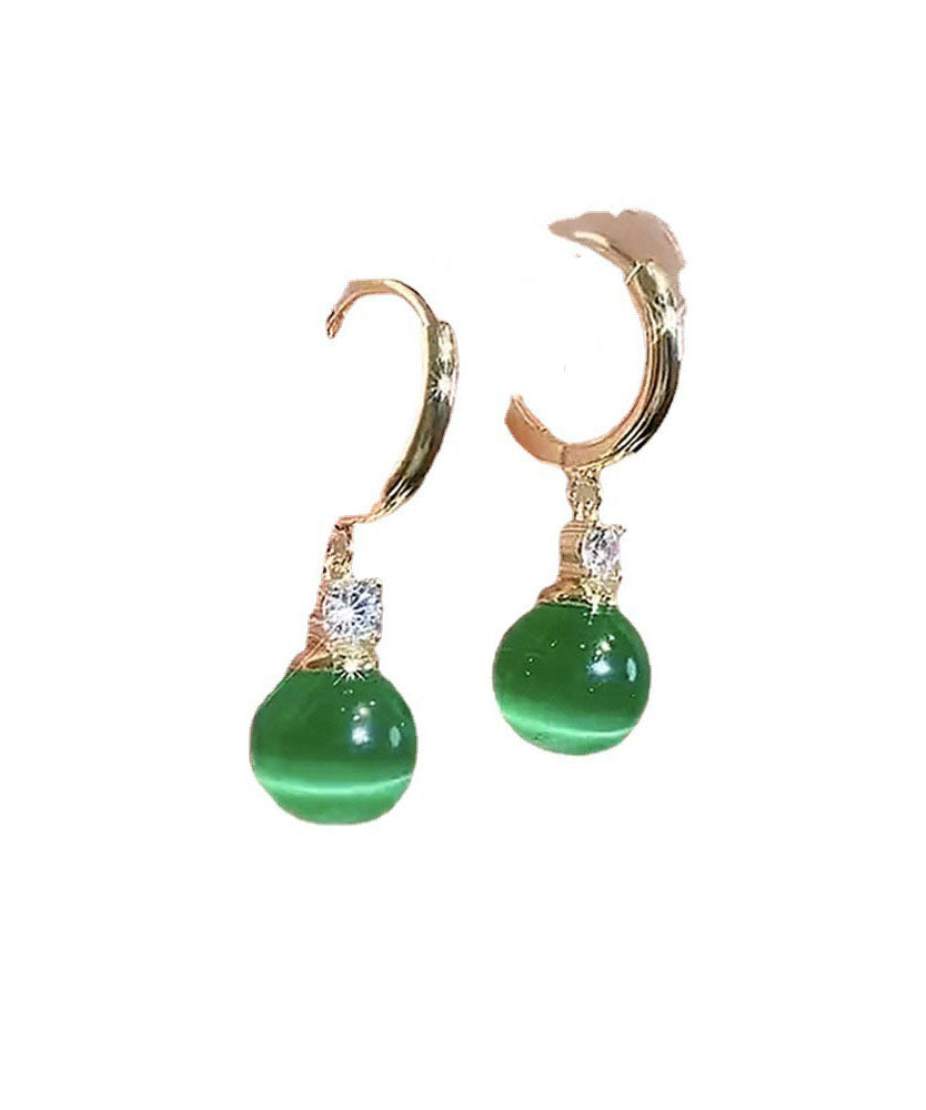 Green Copper Inlaid Opal Drop Earrings