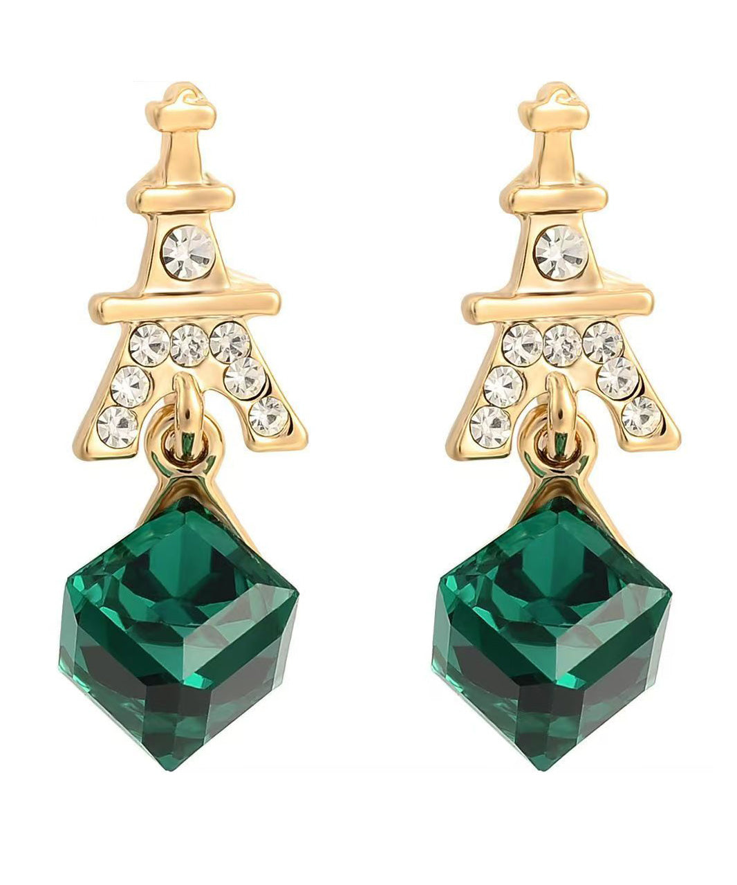Green Sterling Silver Overgild Zircon Crystal Drop Earrings