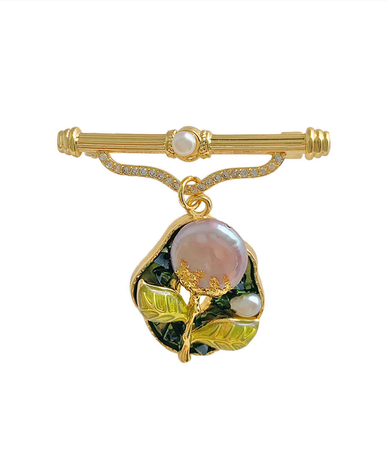 Oversize Colorblock Copper Overgild 14k Gold Zircon Pearl Resin Oil Drip Brooches