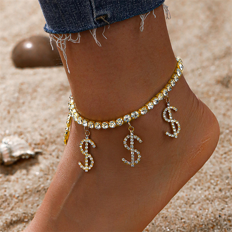 Daily Simplicity Letter Patchwork Rhinestone Anklet