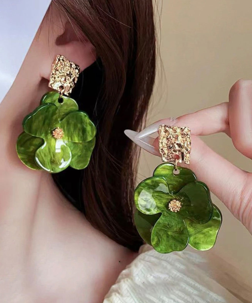 Original Design Green Acrylic Drop Earrings