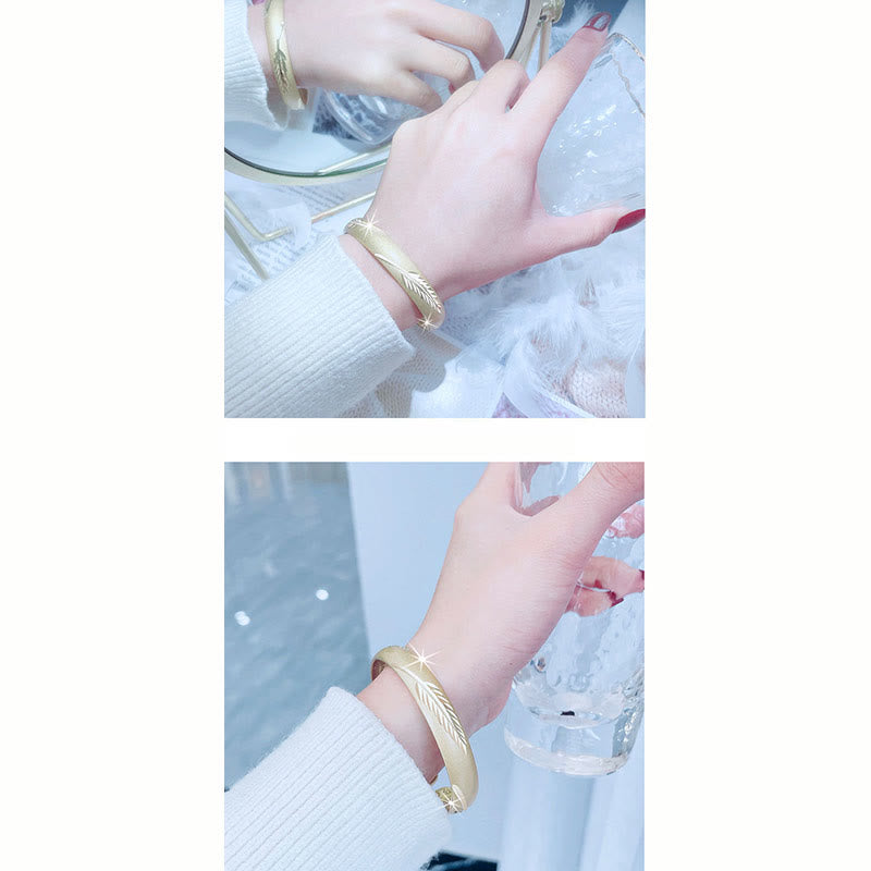 Copper Spiritual Cuff Bracelet With Feather Heart Sutra Design