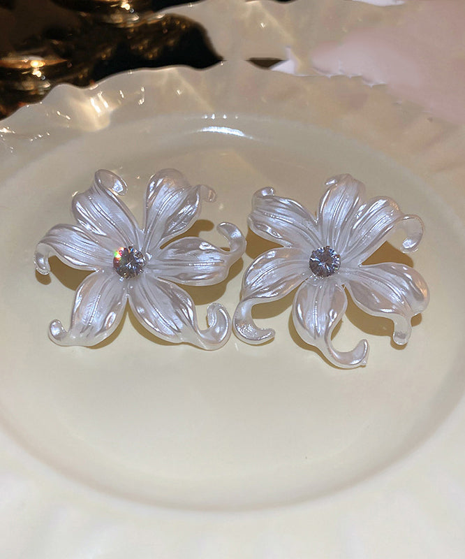 Classy White Acrylic Zircon Stud Earrings