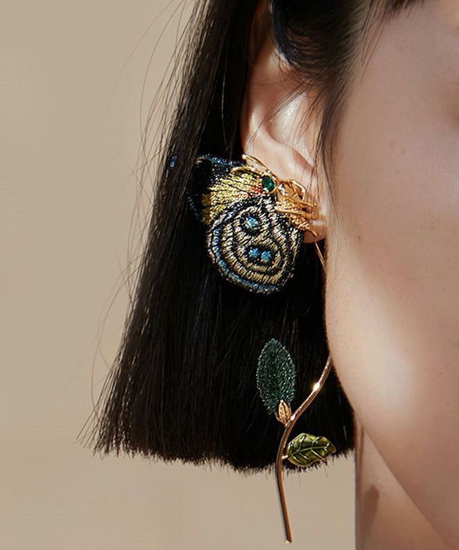 Gold Sterling Silver Overgild Crystal Embroidery Butterfly Hoop Earrings