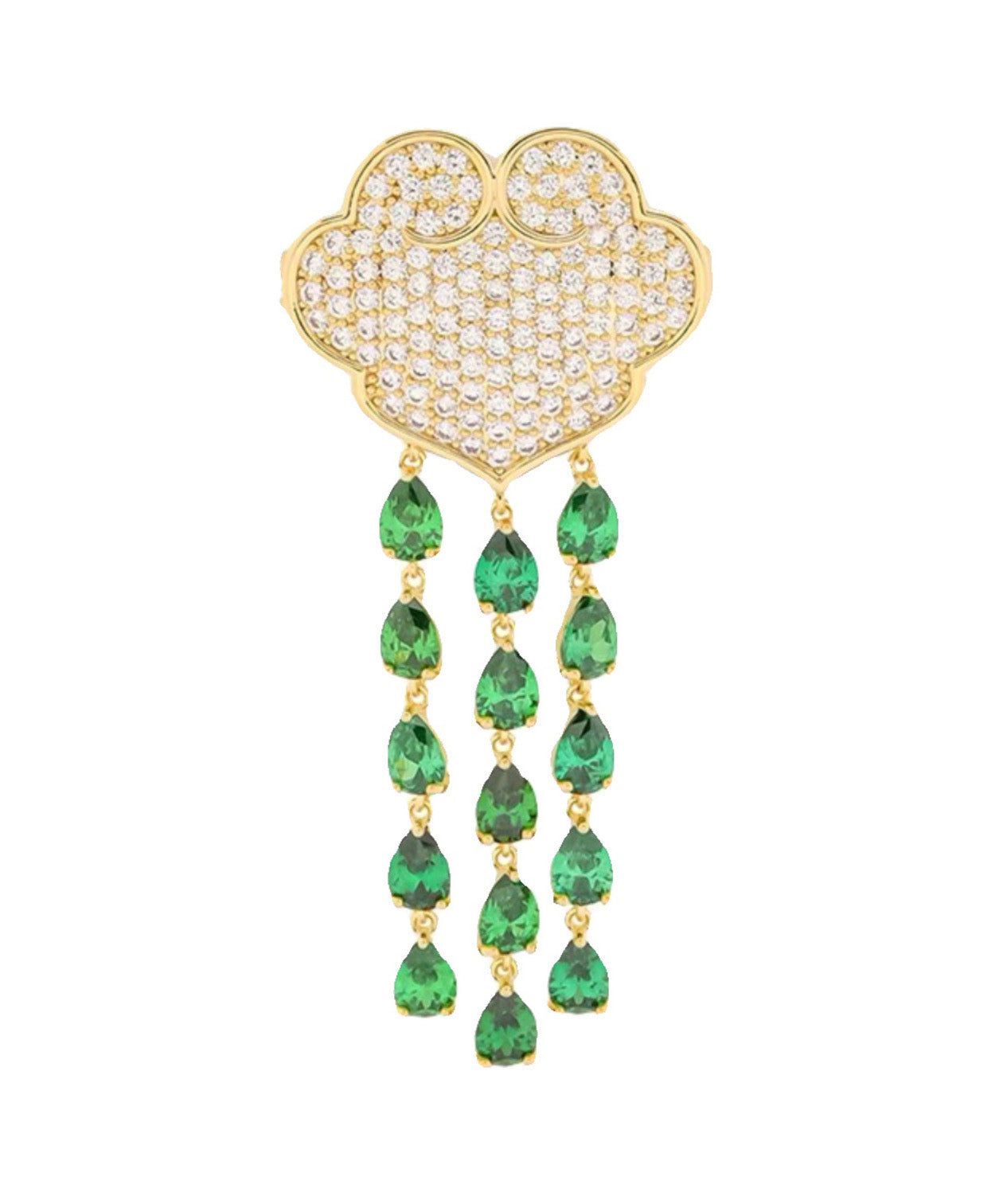 Green Alloy Auspicious Clouds Crystal Tassel Brooch