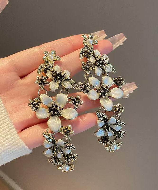 Retro White Alloy Tassel Drop Earrings
