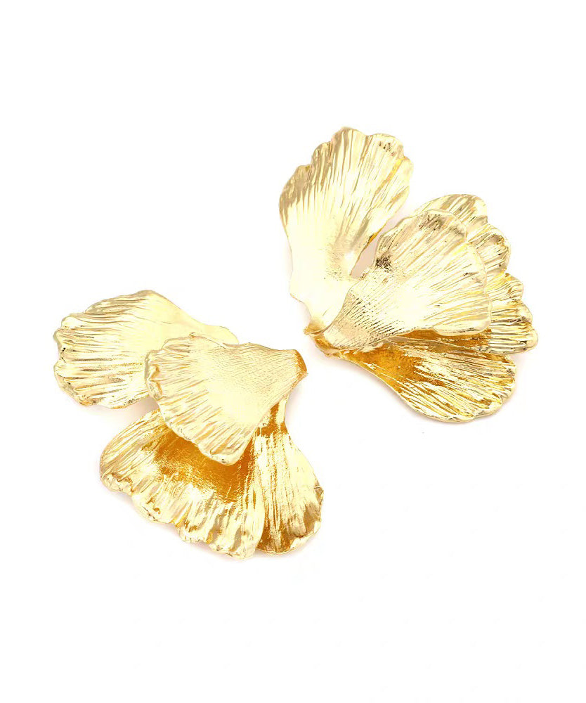Diy Yellow Metal Alloy Ginkgo Leaf Stud Earrings