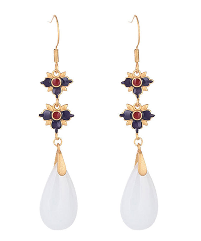 Retro White Gold Plated Bowlder Drop Earrings