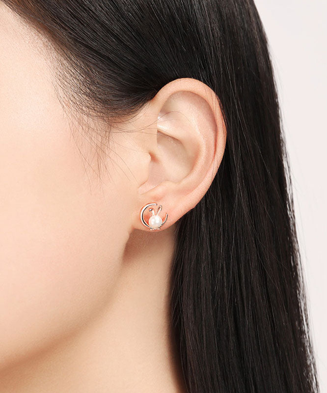 Gold Rabbit Pearl S925 Silver Stud Earrings