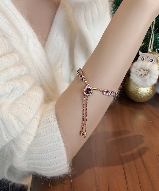 Red Sterling Silver Alloy Zircon Crystal Tassel Charm Bracelet