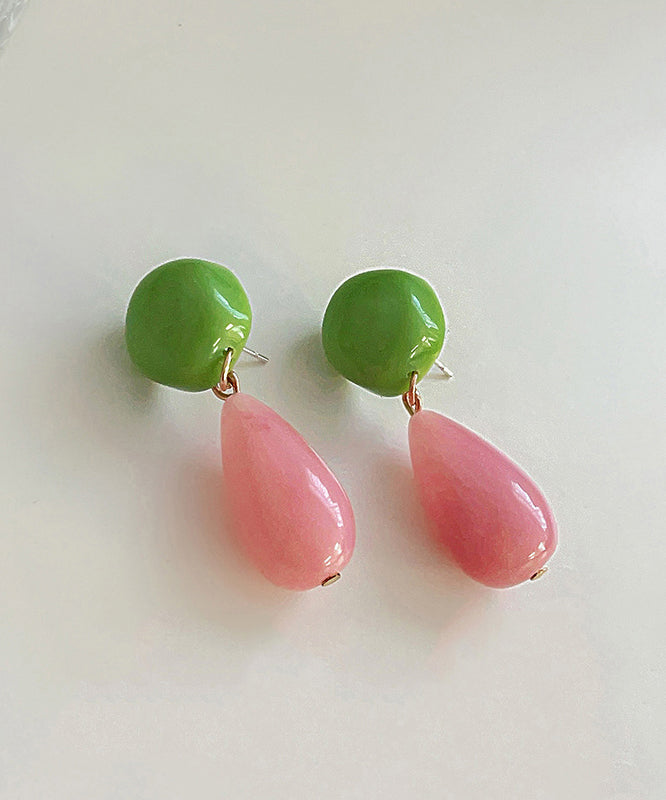 Colorblock Sterling Silver Overgild Alloy Resin Drop Earrings