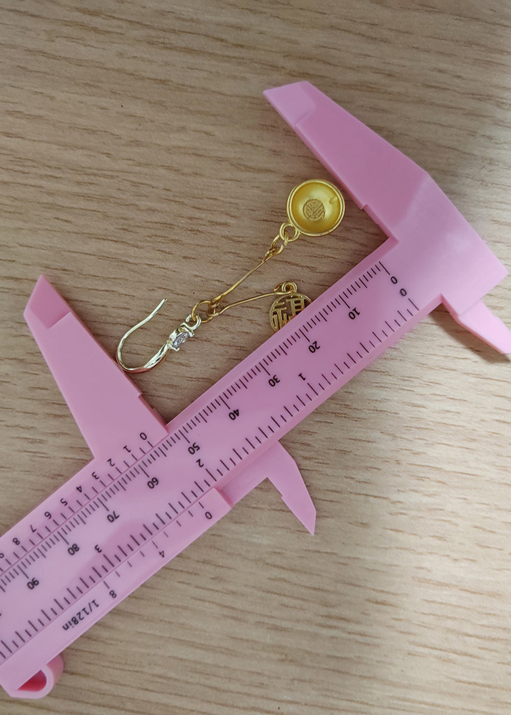 Handmade Golden Bowl and Fu Character 14k Gold Drop Earrings