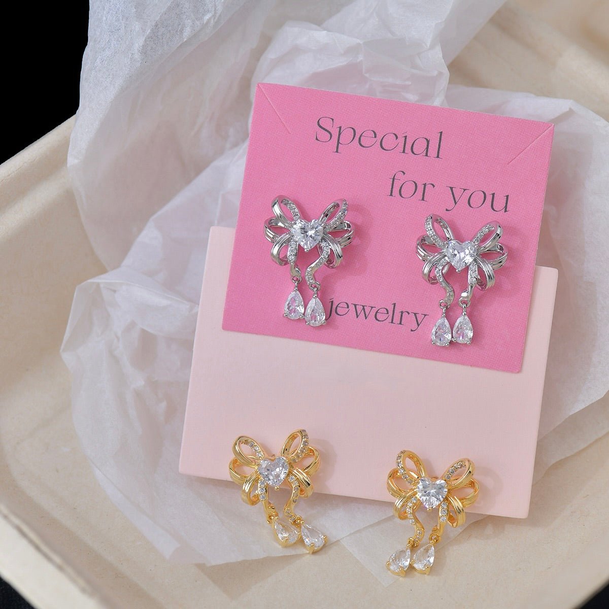 Heart Ribbon Earrings in Gold