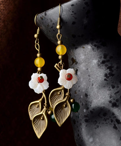 White Shell Flower Fine Agate Copper Drop Earrings