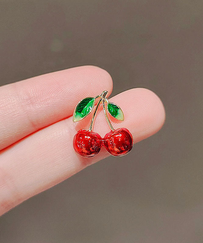 Red Alloy Painting Oil Cherry Brooches
