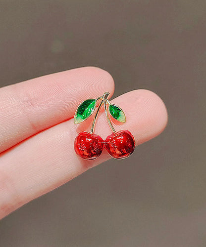 Red Alloy Painting Oil Cherry Brooches