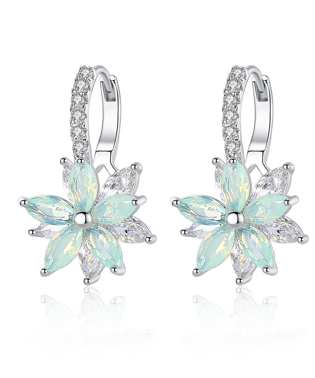 White Flower Zircon Copper Hoop Earrings